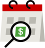 Intraday icon - Calendar with a magnifying glass on a date.